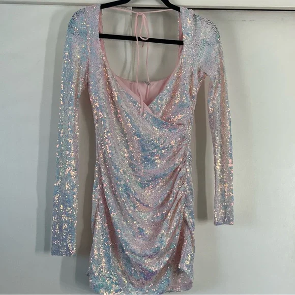 chinese dress ladies Tina Holly Couture BB023 White & Nude Iridescent Sequin Long Sleeved M main image 1